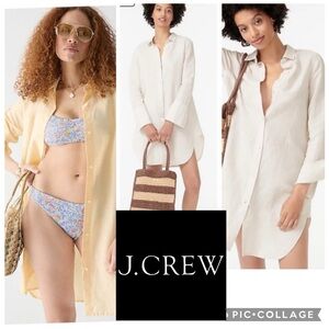 J. Crew Classic Fit Beach Shirt in Linen + Cotton Blend, Cover Up, Yellow Size L